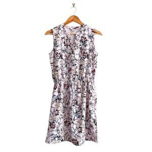 Catherine Malandrino Dress Floral Summer Button Up Womens S Drawstring Tie Waist